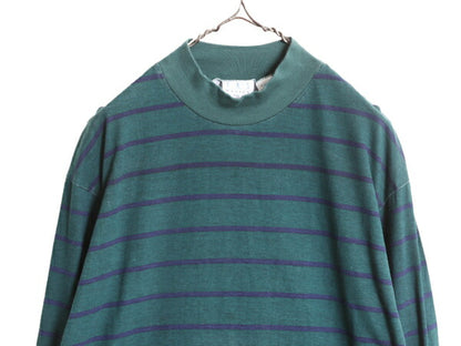 90s 00s ボーダー 長袖 Tシャツ キッズ L メンズ S / 古着 90年代 00年代 オールド ハイネック ヘビーウェイト コットン 2トーン Y2K ロンT