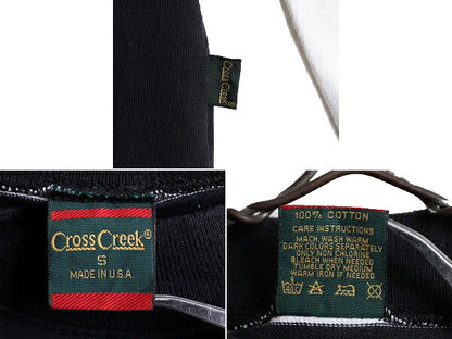 90s USA製 ■ CROSS CREEK ボーダー モックネック 長袖 Tシャツ ( メンズ S ) 90年代 クロスクリーク ロンT ヘビーウェイト 2トーン 白 黒