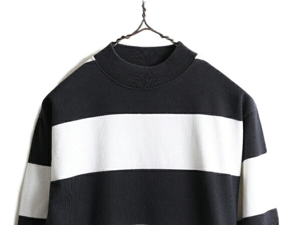 90s USA製 ■ CROSS CREEK ボーダー モックネック 長袖 Tシャツ ( メンズ S ) 90年代 クロスクリーク ロンT ヘビーウェイト 2トーン 白 黒