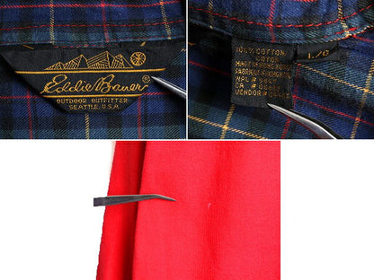 80s ■ エディバウアー プルオーバー 長袖 シャツ ( メンズ L ) 古着 80年代 ビンテージ EDDIE BAUER 黒タグ ヘビーウェイト ボックス 赤