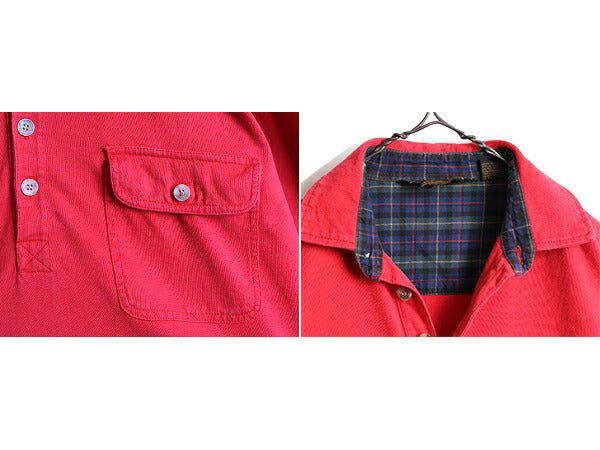 80s ■ エディバウアー プルオーバー 長袖 シャツ ( メンズ L ) 古着 80年代 ビンテージ EDDIE BAUER 黒タグ ヘビーウェイト ボックス 赤