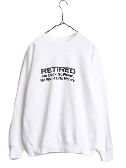 80s USA製 メッセージ プリント スウェット XL 小さめ メンズ レディース L 程/ 古着 80年代 ヴィンテージ ジョーク 裏起毛 トレーナー 白