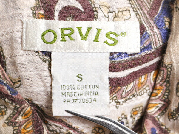 00s オービス 総柄 長袖 シャツ レディース S 古着 00年代 オールド ORVIS コットン 総柄シャツ ボタニカル 花柄 ペイズリー 薄手 透け感