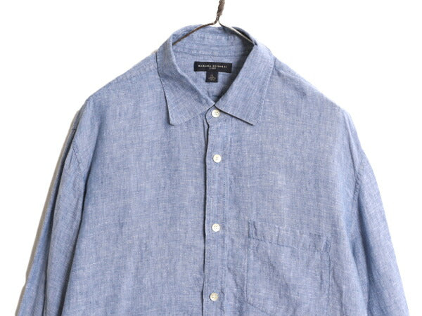 バナナリパブリック 100% リネン 長袖 シャツ メンズ XL / 古着 BANANA REPUBLIC ポケット付き 無地 大きいサイズ 高級 LINEN 麻 シンプル