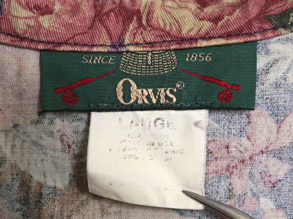 90s USA製 オービス 総柄 長袖 シャツ レディース L 古着 オールド ORVIS コットン 総柄シャツ ボタニカル 花柄 マルチカラー ポケット付き