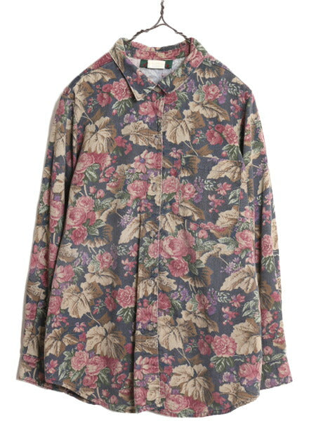 90s USA製 オービス 総柄 長袖 シャツ レディース L 古着 オールド ORVIS コットン 総柄シャツ ボタニカル 花柄 マルチカラー ポケット付き