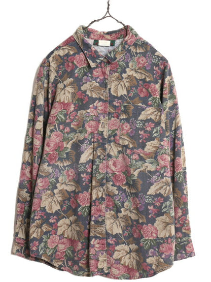 90s USA製 オービス 総柄 長袖 シャツ レディース L 古着 オールド ORVIS コットン 総柄シャツ ボタニカル 花柄 マルチカラー ポケット付き