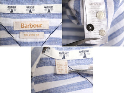 日本未発売 バブアー ボーダー 長袖 シャツ レディース L / 古着 Barbour リラックス フィット 薄手 コットン 2トーン マリン ポケット付き