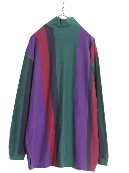90s ランズエンド ストライプ 長袖 Tシャツ メンズ XL / 古着 オールド ロンT LANDS END ハイネック ヘビーウェイト コットン 大きいサイズ