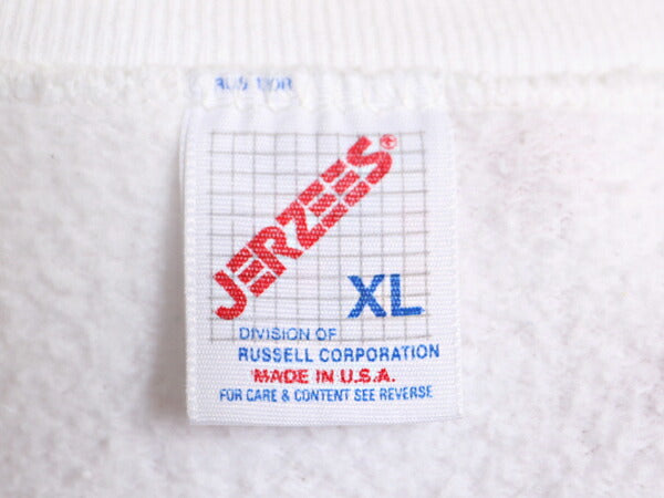 80s USA製 メッセージ プリント スウェット メンズ レディース XL 小さめ L 程/ 80年代 ヴィンテージ トレーナー 薄手 裏起毛  JERZEES 白