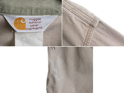 80s ■ カーハート コットン キャンバス 長袖 シャツ メンズ L 程/ 80s ビンテージ CARHARTT ワークシャツ 三角タグ マッキーノ べージュ