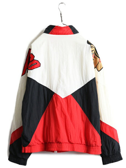 90s ■ APEX ONE NHL オフィシャル ブラックホークス ナイロン ジャケット メンズ M / 古着 90年代 オールド スタジャン ブルゾン ホッケー