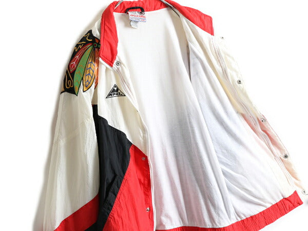 90s ■ APEX ONE NHL オフィシャル ブラックホークス ナイロン ジャケット メンズ M / 古着 90年代 オールド スタジャン ブルゾン ホッケー