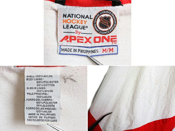 90s ■ APEX ONE NHL オフィシャル ブラックホークス ナイロン ジャケット メンズ M / 古着 90年代 オールド スタジャン ブルゾン ホッケー