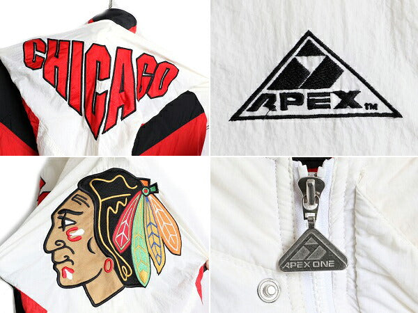 90s ■ APEX ONE NHL オフィシャル ブラックホークス ナイロン ジャケット メンズ M / 古着 90年代 オールド スタジャン ブルゾン ホッケー