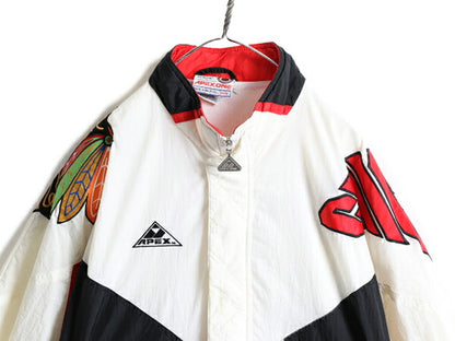 90s ■ APEX ONE NHL オフィシャル ブラックホークス ナイロン ジャケット メンズ M / 古着 90年代 オールド スタジャン ブルゾン ホッケー