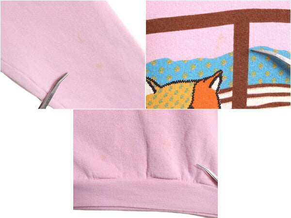 90s USA製 ネコ アート イラスト プリント スウェット メンズ レディース XL 小さめ L 程/ 古着 90年代 オールド グラフィック トレーナー