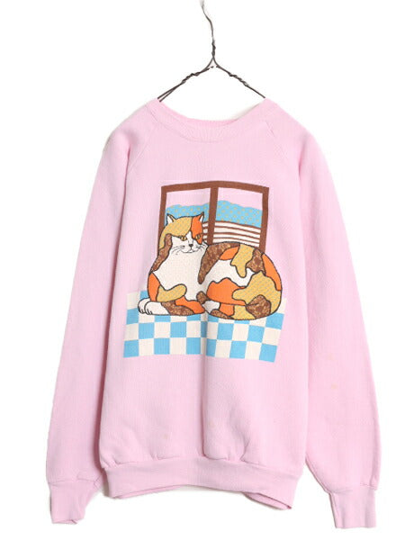 90s USA製 ネコ アート イラスト プリント スウェット メンズ レディース XL 小さめ L 程/ 古着 90年代 オールド グラフィック トレーナー