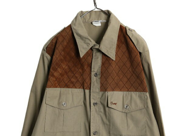 70s 80s USA製 ダックスバック ハンティング ジャケット メンズ L  ヴィンテージ 本革レザー キルティング シャツ ハーフコート アウトドア