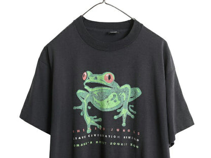 90s USA製 カエル イラスト プリント Tシャツ メンズ XL 古着 オールド アニマル アート グラフィック シングルステッチ 大きいサイズ 黒