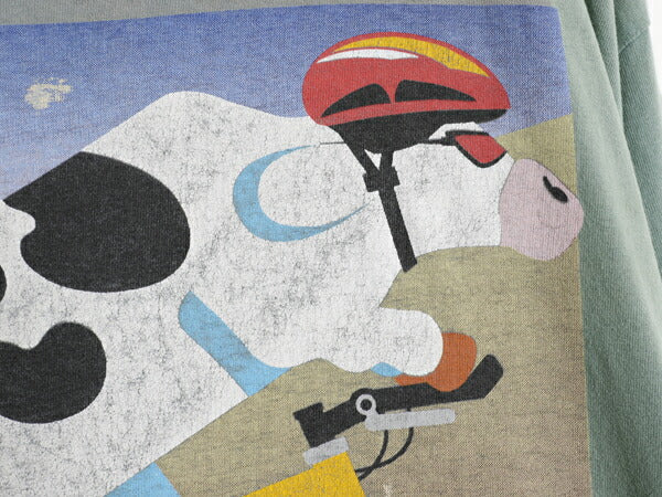 90s カナダ製 企業物 ウシ イラスト プリント Tシャツ メンズ XL オールド アニマル グラフィック サイクリング 大きいサイズ キャラクター