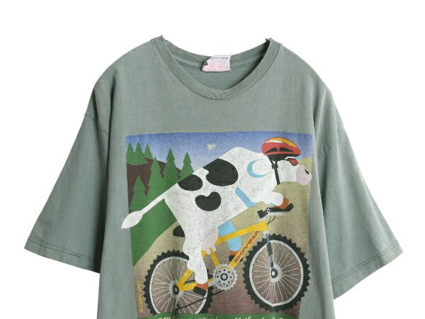 90s カナダ製 企業物 ウシ イラスト プリント Tシャツ メンズ XL オールド アニマル グラフィック サイクリング 大きいサイズ キャラクター