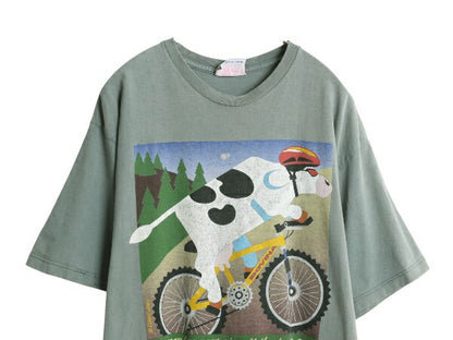 90s カナダ製 企業物 ウシ イラスト プリント Tシャツ メンズ XL オールド アニマル グラフィック サイクリング 大きいサイズ キャラクター