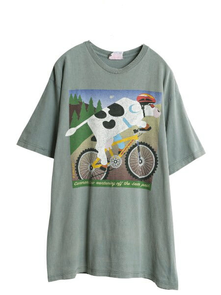 90s カナダ製 企業物 ウシ イラスト プリント Tシャツ メンズ XL オールド アニマル グラフィック サイクリング 大きいサイズ キャラクター