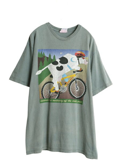 90s カナダ製 企業物 ウシ イラスト プリント Tシャツ メンズ XL オールド アニマル グラフィック サイクリング 大きいサイズ キャラクター