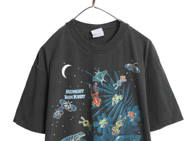 90s 昆虫 イラスト プリント Tシャツ メンズ XL 古着 オールド アート アニマル グラフィック ヘビーウェイト 大きいサイズ 黒 当時物 自然