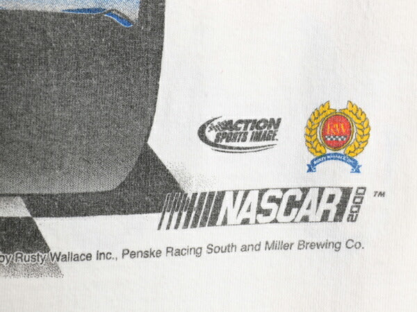 00s ナスカー 全面 イラスト プリント Tシャツ メンズ M オールド モータースポーツ レース ハーレー ファイヤー 企業 オールオーバー 白