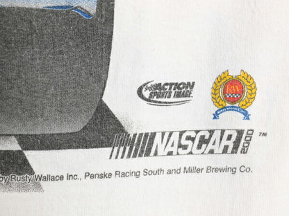 00s ナスカー 全面 イラスト プリント Tシャツ メンズ M オールド モータースポーツ レース ハーレー ファイヤー 企業 オールオーバー 白