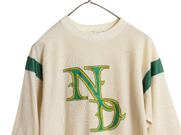 70s USA製 カレッジ フットボール プリント Tシャツ メンズ M ヴィンテージ メッシュ 切替 7分袖 シングルステッチ ツートン アルテックス