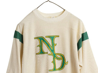 70s USA製 カレッジ フットボール プリント Tシャツ メンズ M ヴィンテージ メッシュ 切替 7分袖 シングルステッチ ツートン アルテックス