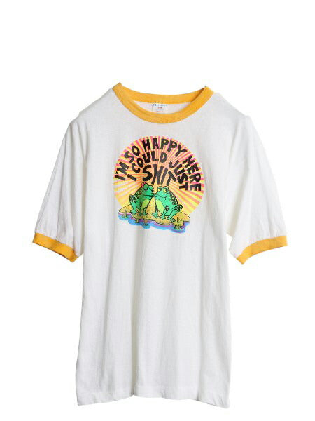 80s USA製 カエル キャラクター イラスト プリント リンガー Tシャツ L 小さめ メンズ レディース M / ヴィンテージ チャンピオン ツートン