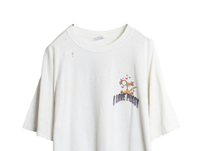 雰囲気系 00s ネコ ジョーク イラスト プリント Tシャツ メンズ XL 古着 オールド 下ネタ エロ キャラクター グラフィック 大きいサイズ 白