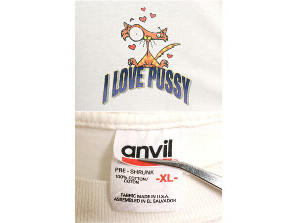 雰囲気系 00s ネコ ジョーク イラスト プリント Tシャツ メンズ XL 古着 オールド 下ネタ エロ キャラクター グラフィック 大きいサイズ 白
