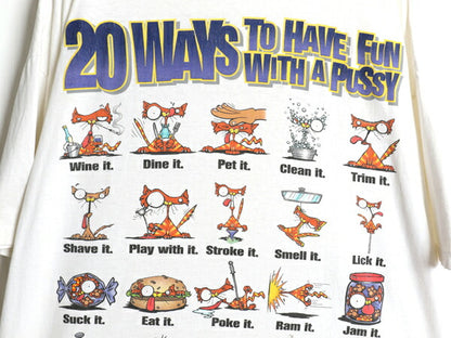 雰囲気系 00s ネコ ジョーク イラスト プリント Tシャツ メンズ XL 古着 オールド 下ネタ エロ キャラクター グラフィック 大きいサイズ 白