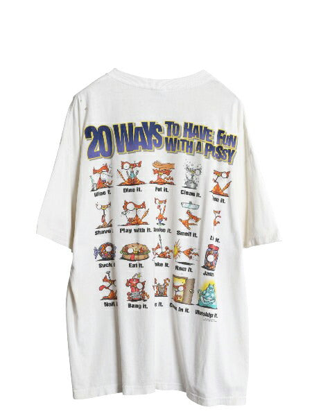 雰囲気系 00s ネコ ジョーク イラスト プリント Tシャツ メンズ XL 古着 オールド 下ネタ エロ キャラクター グラフィック 大きいサイズ 白