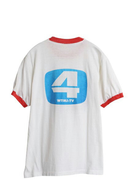 80s USA製 キャラクター イラスト プリント リンガー Tシャツ XL 小さめ メンズ レディース L ヴィンテージ グラフィック ツートン 企業物