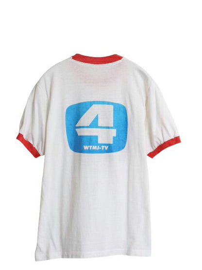 80s USA製 キャラクター イラスト プリント リンガー Tシャツ XL 小さめ メンズ レディース L ヴィンテージ グラフィック ツートン 企業物