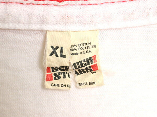 80s USA製 キャラクター イラスト プリント リンガー Tシャツ XL 小さめ メンズ レディース L ヴィンテージ グラフィック ツートン 企業物