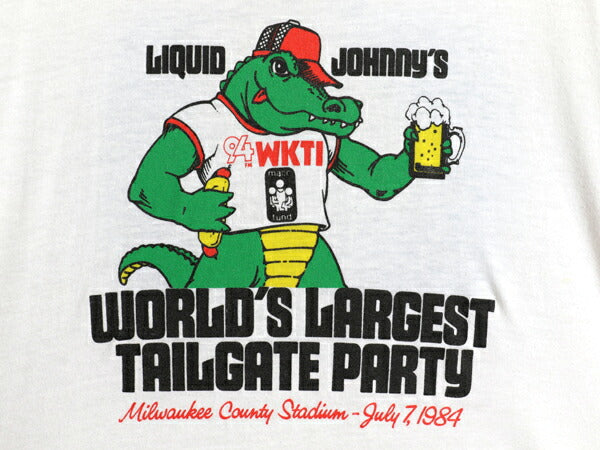 80s USA製 キャラクター イラスト プリント リンガー Tシャツ XL 小さめ メンズ レディース L ヴィンテージ グラフィック ツートン 企業物