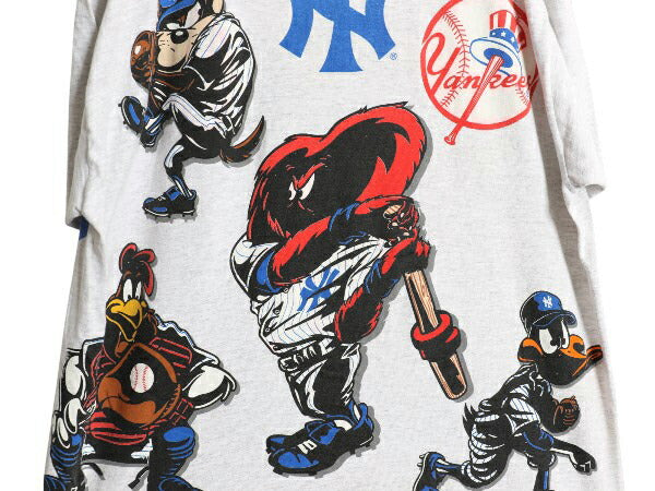 90s ヤンキース ワーナー キャラクター イラスト プリント Tシャツ メンズ XL 古着 オールド MLB 大リーグ 野球 オフィシャル 大きいサイズ