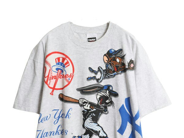 90s ヤンキース ワーナー キャラクター イラスト プリント Tシャツ メンズ XL 古着 オールド MLB 大リーグ 野球 オフィシャル 大きいサイズ