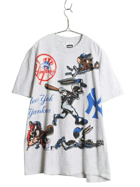 90s ヤンキース ワーナー キャラクター イラスト プリント Tシャツ メンズ XL 古着 オールド MLB 大リーグ 野球 オフィシャル 大きいサイズ