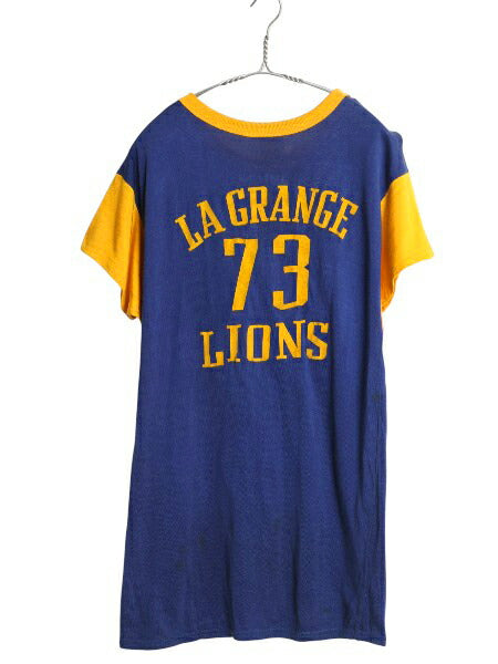 70s USA製 EMPIRE フロッキー プリント フットボール Tシャツ メンズ L 小さめ M / ヴィンテージ 半袖Tシャツ レーヨン コットン ツートン