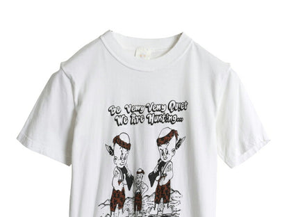 80s キャラクター パロディ イラスト プリント Tシャツ レディース S 程 古着 ヴィンテージ グラフィック ヘビーウェイト 白 インディアン