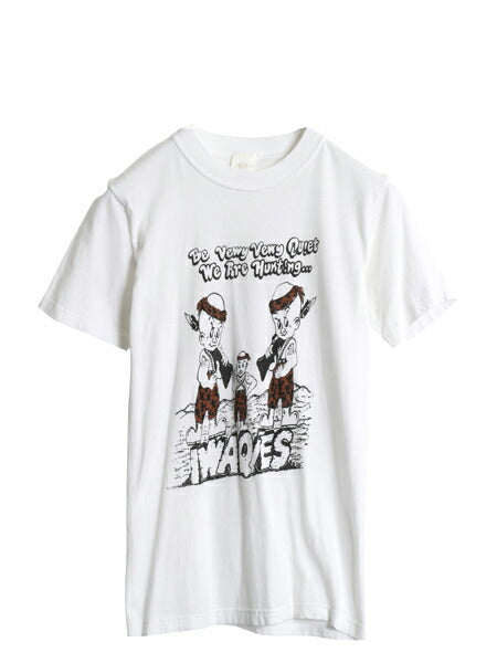 80s キャラクター パロディ イラスト プリント Tシャツ レディース S 程 古着 ヴィンテージ グラフィック ヘビーウェイト 白 インディアン