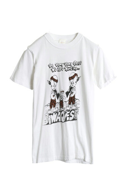 80s キャラクター パロディ イラスト プリント Tシャツ レディース S 程 古着 ヴィンテージ グラフィック ヘビーウェイト 白 インディアン